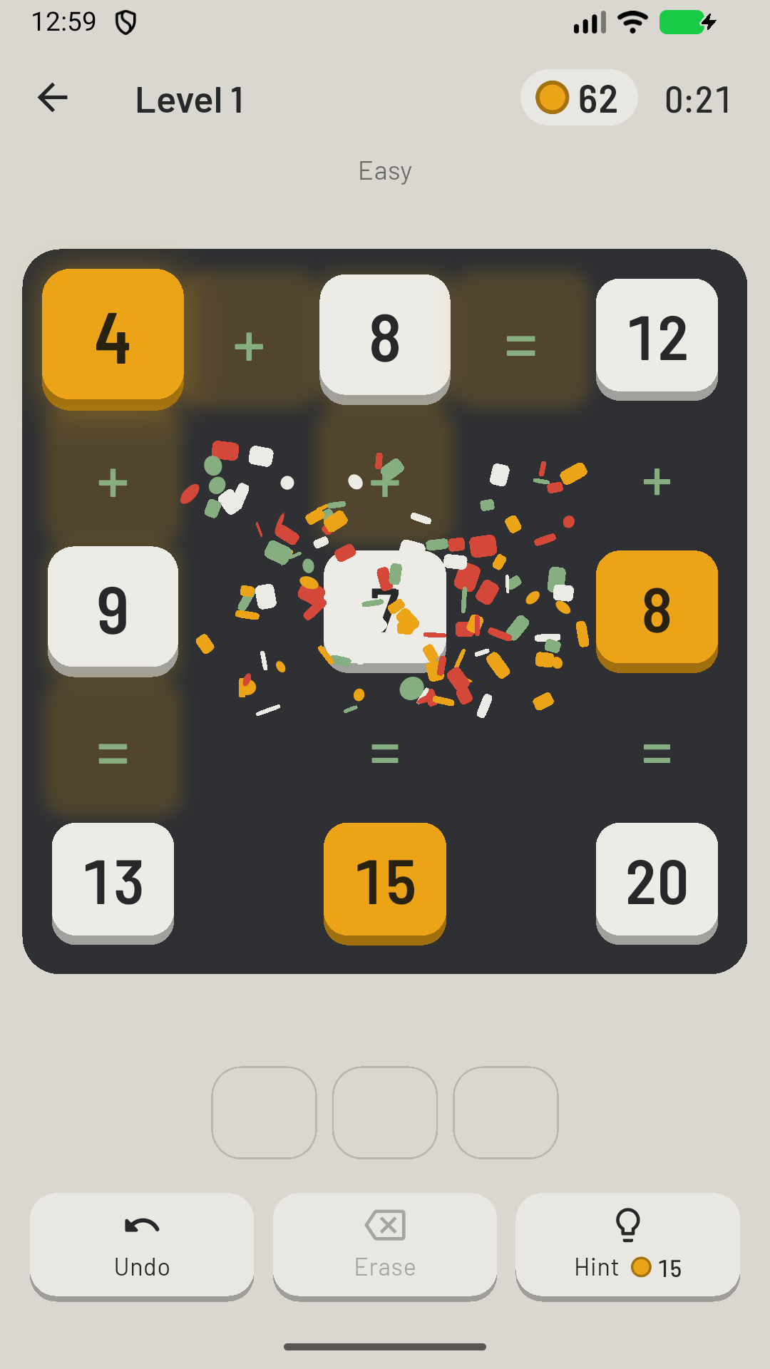 A solved board with confetti